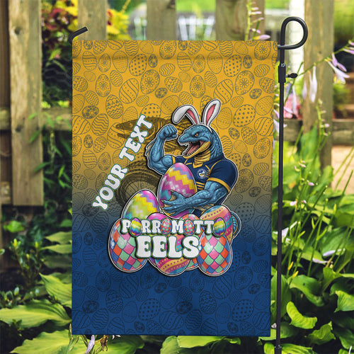 Personalized Parramatta Eels Garden Flag Easter Mascot - Colorful Eggs Cartoon Style