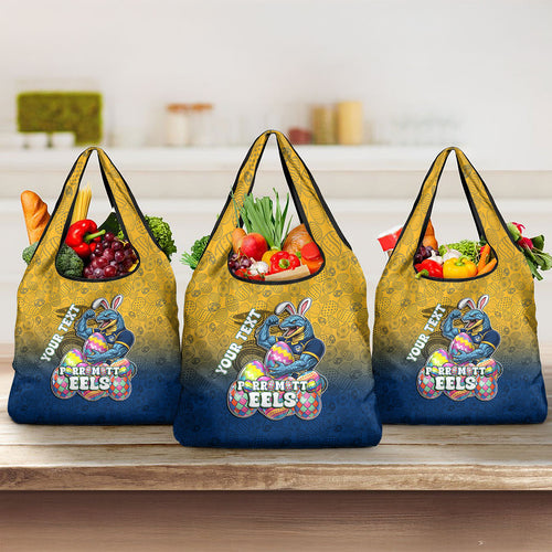 Personalized Parramatta Eels Grocery Bag Easter Mascot - Colorful Eggs Cartoon Style