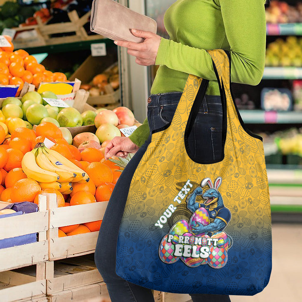 Personalized Parramatta Eels Grocery Bag Easter Mascot - Colorful Eggs Cartoon Style