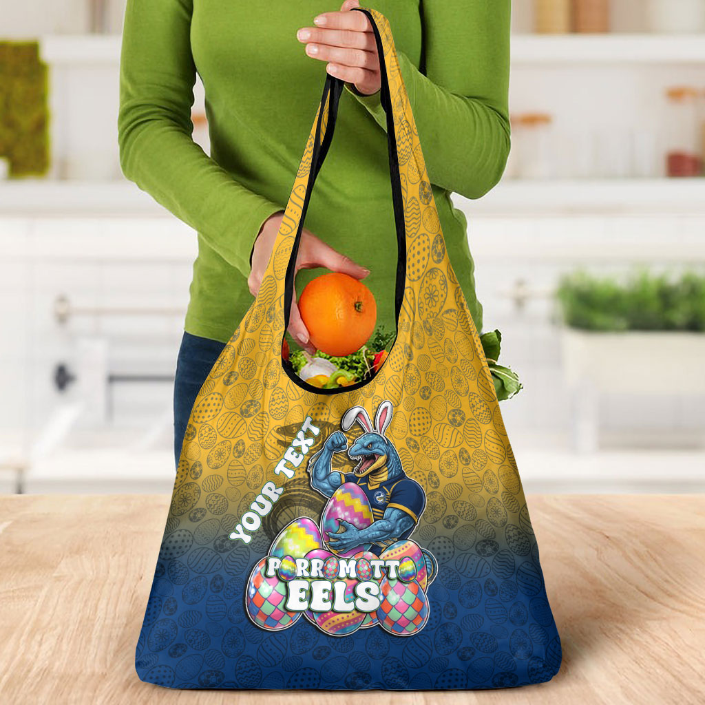 Personalized Parramatta Eels Grocery Bag Easter Mascot - Colorful Eggs Cartoon Style