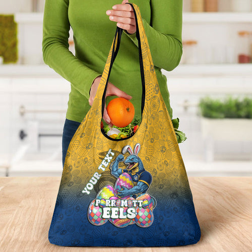 Personalized Parramatta Eels Grocery Bag Easter Mascot - Colorful Eggs Cartoon Style