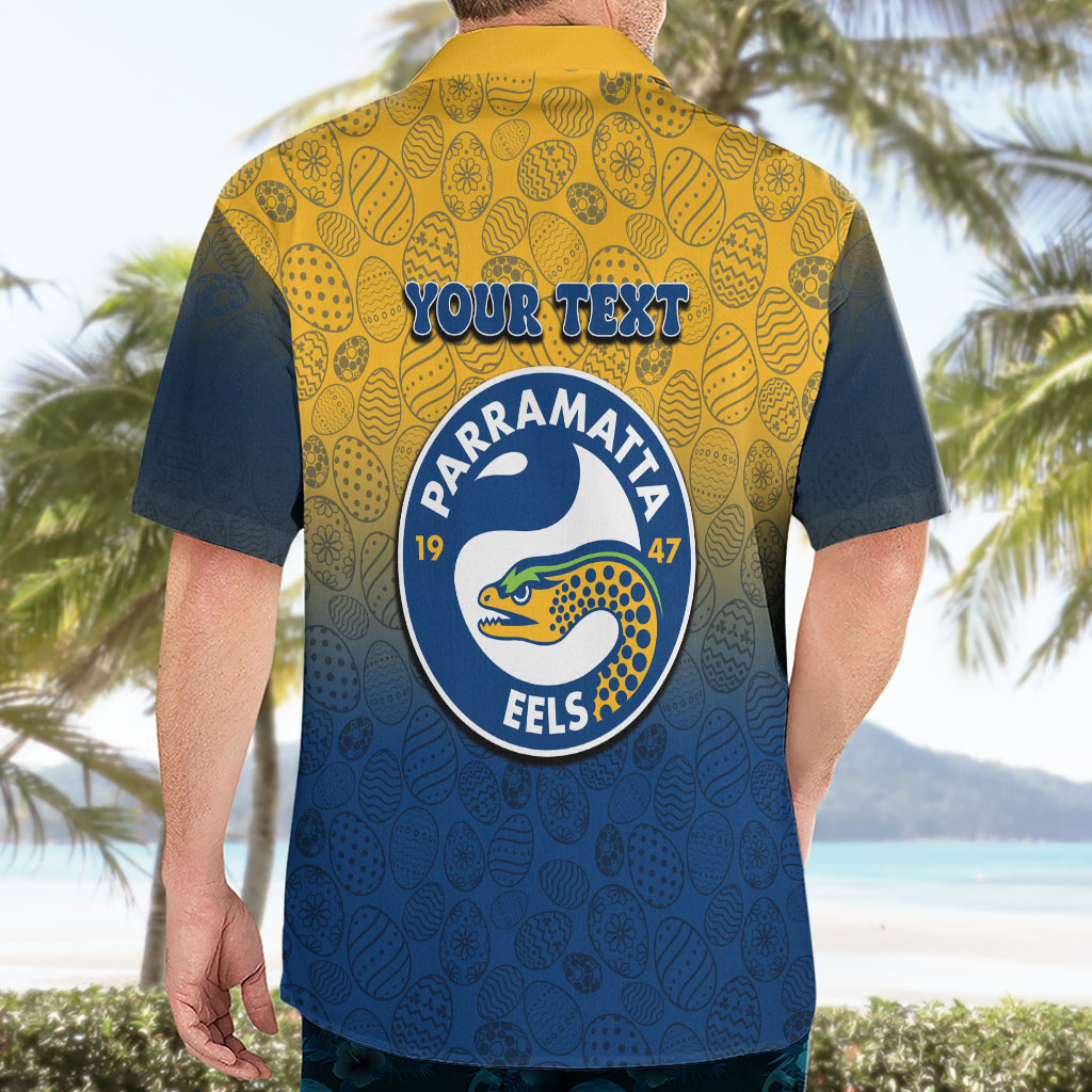 Personalized Parramatta Eels Hawaiian Shirt Easter Mascot - Colorful Eggs Cartoon Style