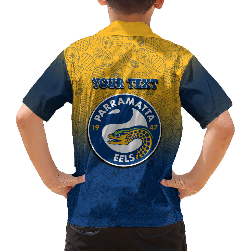 Personalized Parramatta Eels Hawaiian Shirt Easter Mascot - Colorful Eggs Cartoon Style