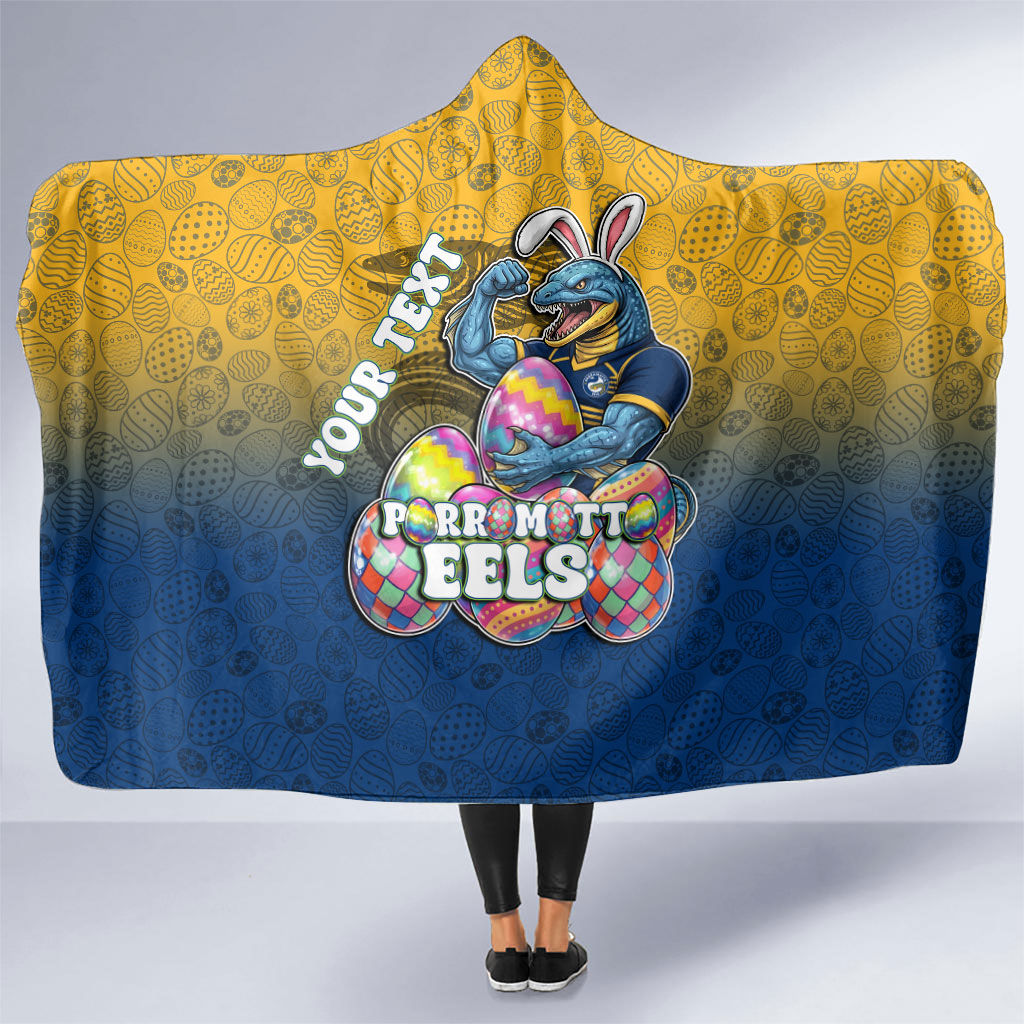 Personalized Parramatta Eels Hooded Blanket Easter Mascot - Colorful Eggs Cartoon Style