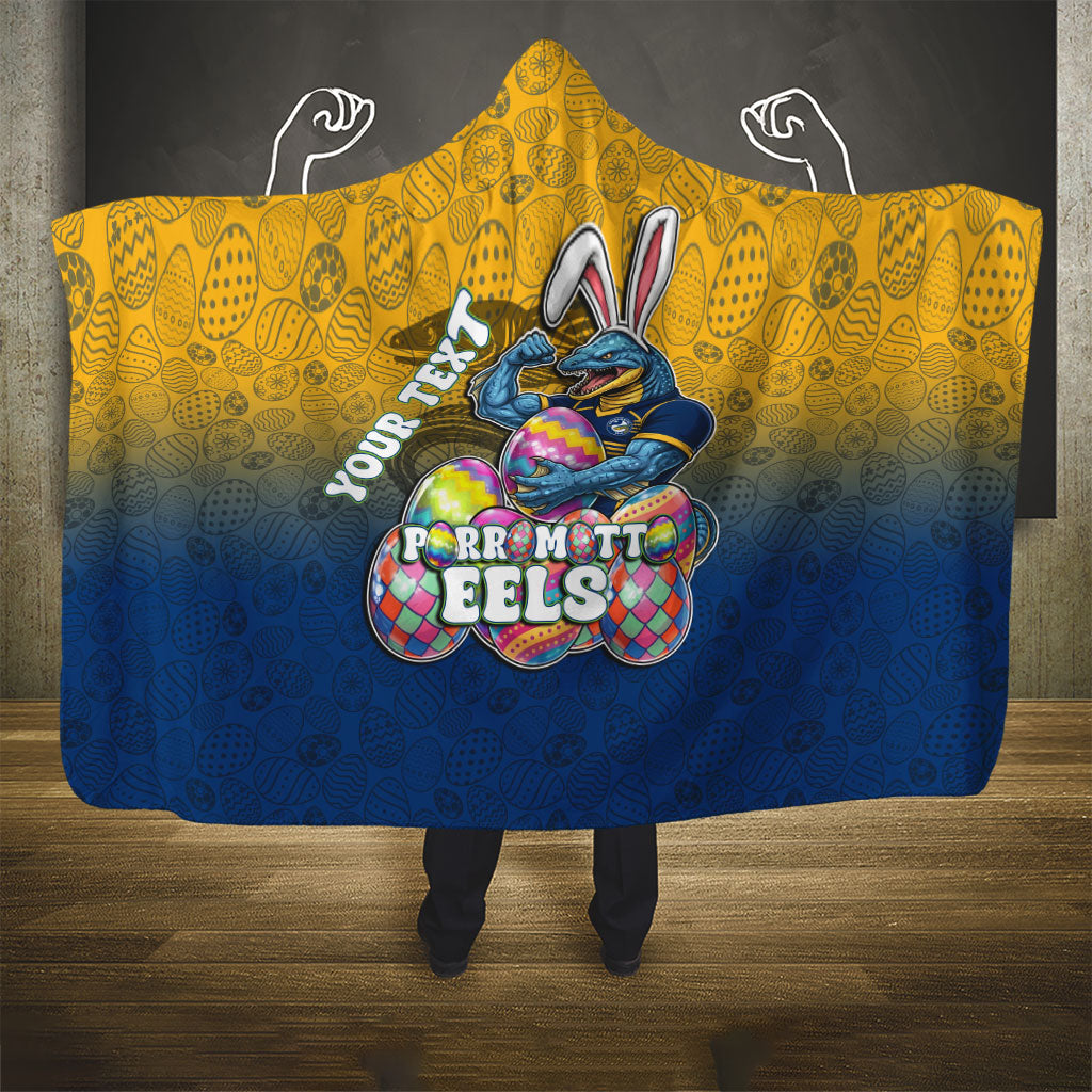 Personalized Parramatta Eels Hooded Blanket Easter Mascot - Colorful Eggs Cartoon Style