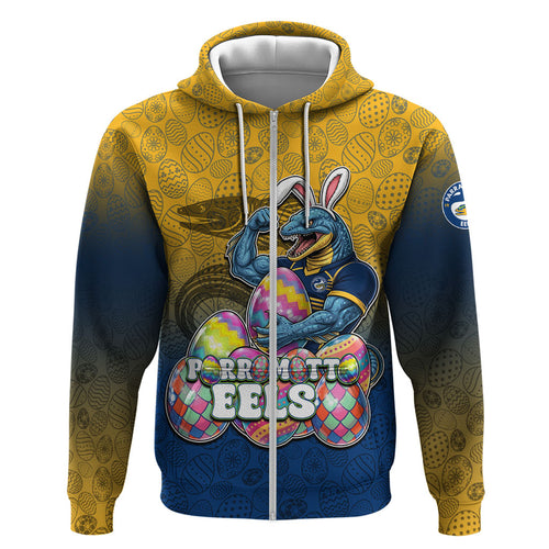 Personalized Parramatta Eels Hoodie Easter Mascot - Colorful Eggs Cartoon Style