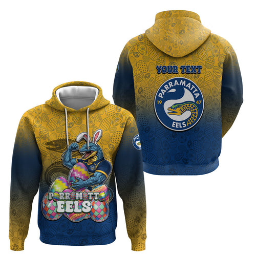 Personalized Parramatta Eels Hoodie Easter Mascot - Colorful Eggs Cartoon Style