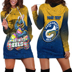 Personalized Parramatta Eels Hoodie Dress Easter Mascot - Colorful Eggs Cartoon Style