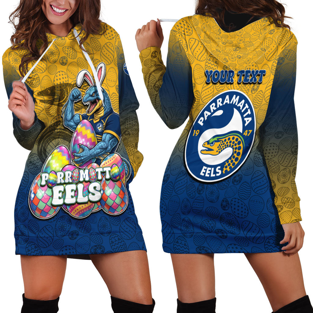 Personalized Parramatta Eels Hoodie Dress Easter Mascot - Colorful Eggs Cartoon Style