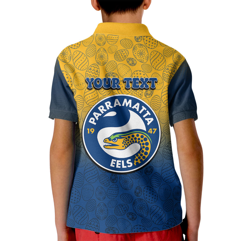 Personalized Parramatta Eels Kid Polo Shirt Easter Mascot - Colorful Eggs Cartoon Style