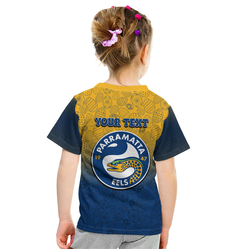 Personalized Parramatta Eels Kid T Shirt Easter Mascot - Colorful Eggs Cartoon Style