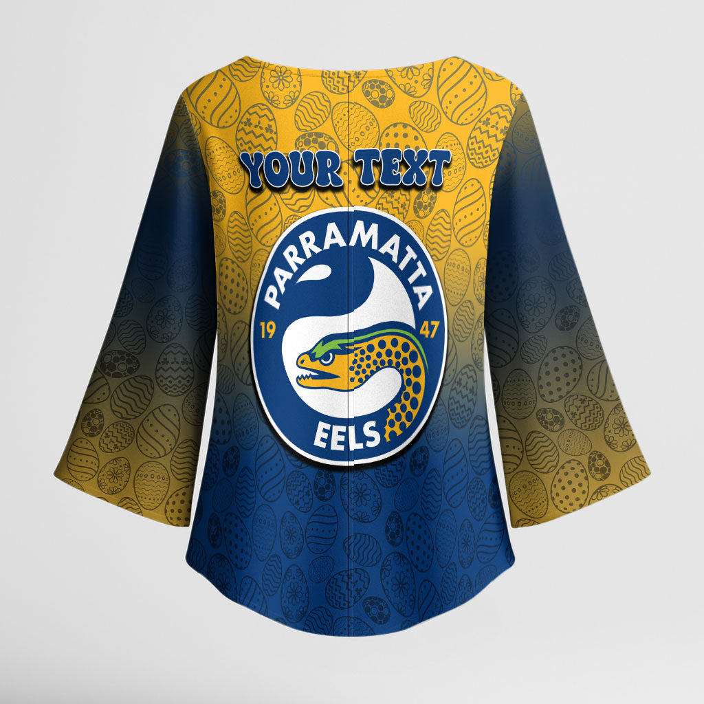 Personalized Parramatta Eels Kimono Sleeve Blouse Easter Mascot - Colorful Eggs Cartoon Style