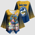 Personalized Parramatta Eels Kimono Sleeve Blouse Easter Mascot - Colorful Eggs Cartoon Style