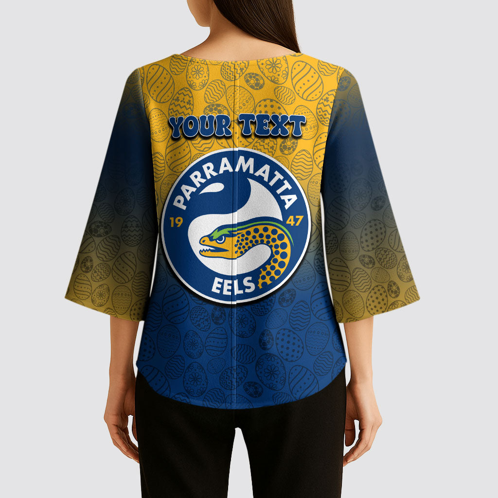 Personalized Parramatta Eels Kimono Sleeve Blouse Easter Mascot - Colorful Eggs Cartoon Style