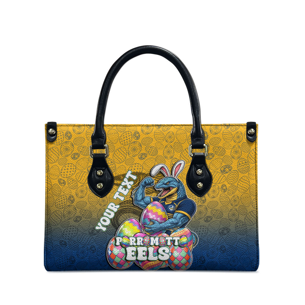 Personalized Parramatta Eels Leather Bag Easter Mascot - Colorful Eggs Cartoon Style