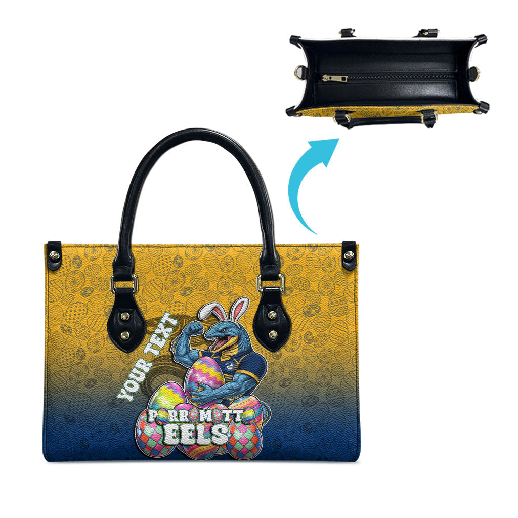 Personalized Parramatta Eels Leather Bag Easter Mascot - Colorful Eggs Cartoon Style