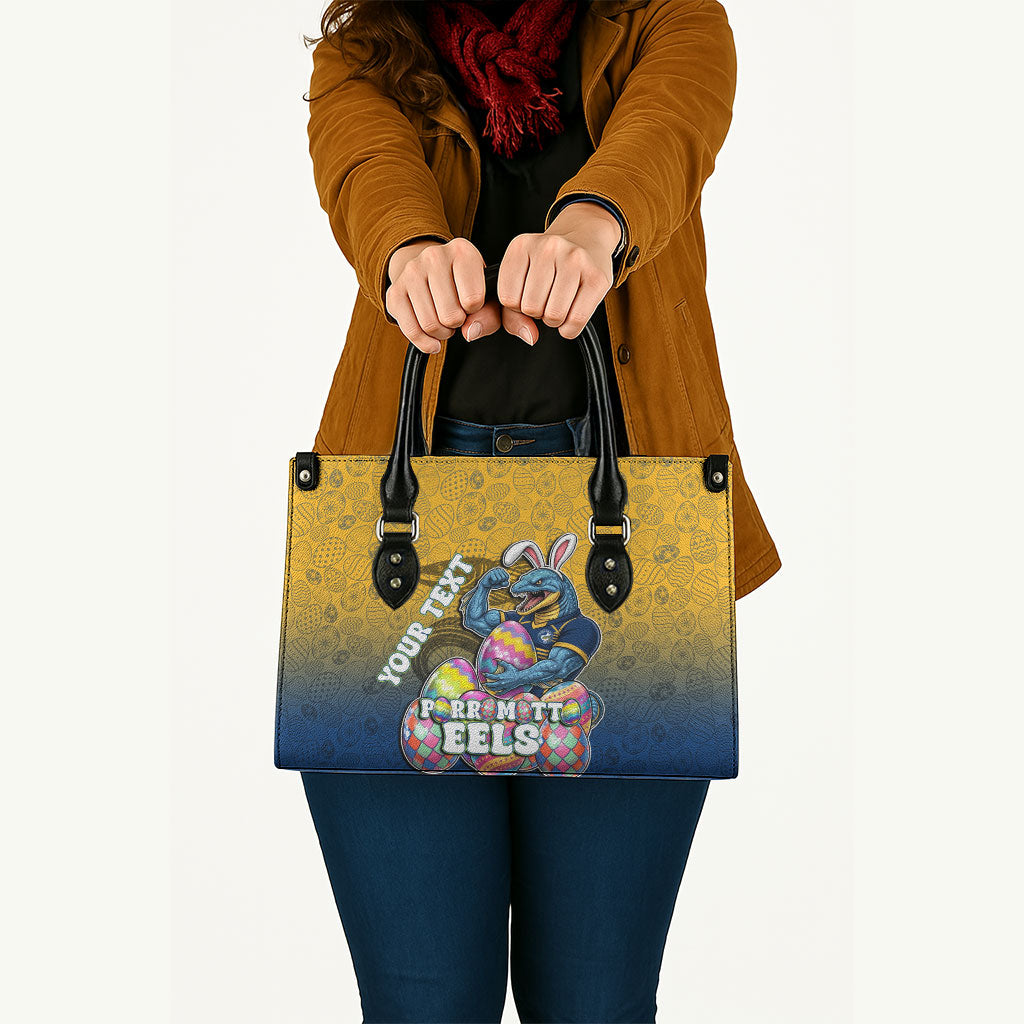 Personalized Parramatta Eels Leather Bag Easter Mascot - Colorful Eggs Cartoon Style