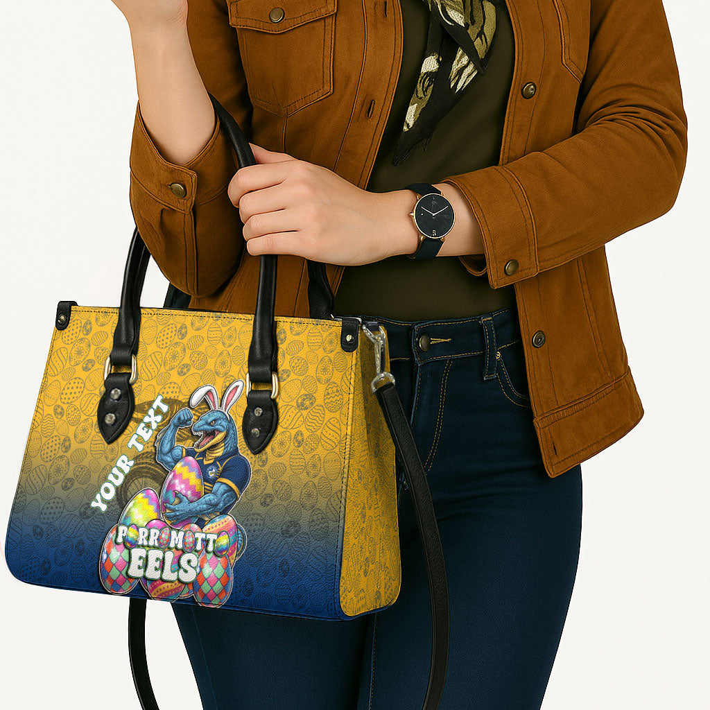 Personalized Parramatta Eels Leather Bag Easter Mascot - Colorful Eggs Cartoon Style