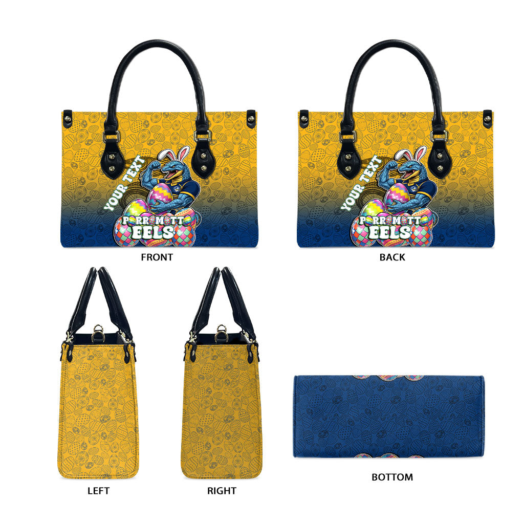 Personalized Parramatta Eels Leather Bag Easter Mascot - Colorful Eggs Cartoon Style