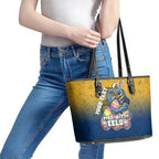 Personalized Parramatta Eels Leather Tote Bag Easter Mascot - Colorful Eggs Cartoon Style