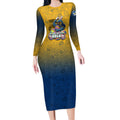 Personalized Parramatta Eels Long Sleeve Bodycon Dress Easter Mascot - Colorful Eggs Cartoon Style