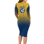 Personalized Parramatta Eels Long Sleeve Bodycon Dress Easter Mascot - Colorful Eggs Cartoon Style