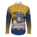 Personalized Parramatta Eels Long Sleeve Button Shirt Easter Mascot - Colorful Eggs Cartoon Style