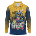 Personalized Parramatta Eels Long Sleeve Polo Shirt Easter Mascot - Colorful Eggs Cartoon Style