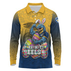 Personalized Parramatta Eels Long Sleeve Polo Shirt Easter Mascot - Colorful Eggs Cartoon Style