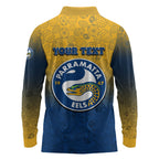 Personalized Parramatta Eels Long Sleeve Polo Shirt Easter Mascot - Colorful Eggs Cartoon Style