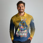 Personalized Parramatta Eels Long Sleeve Polo Shirt Easter Mascot - Colorful Eggs Cartoon Style