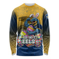 Personalized Parramatta Eels Long Sleeve Shirt Easter Mascot - Colorful Eggs Cartoon Style