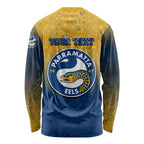 Personalized Parramatta Eels Long Sleeve Shirt Easter Mascot - Colorful Eggs Cartoon Style