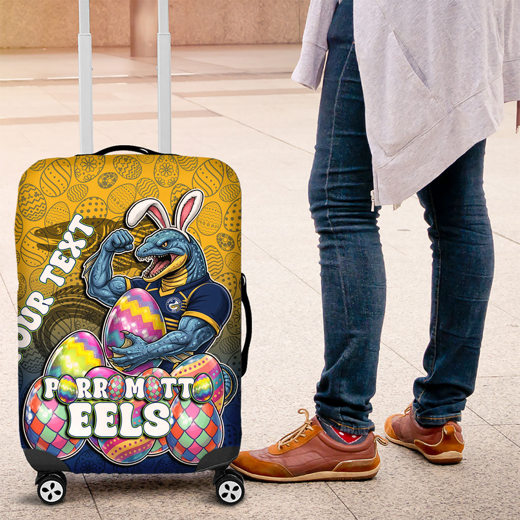 Personalized Parramatta Eels Luggage Cover Easter Mascot - Colorful Eggs Cartoon Style