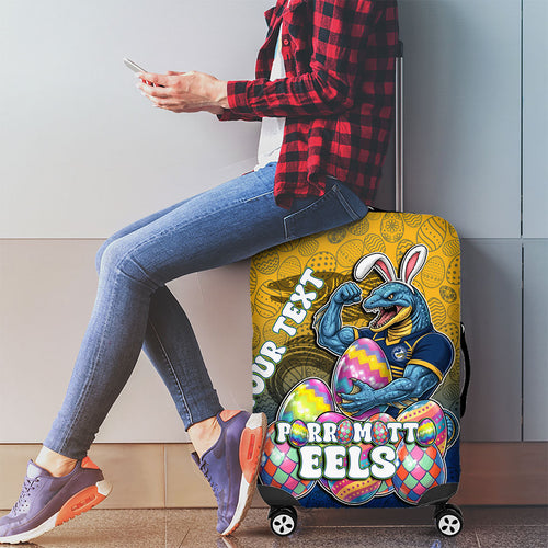 Personalized Parramatta Eels Luggage Cover Easter Mascot - Colorful Eggs Cartoon Style