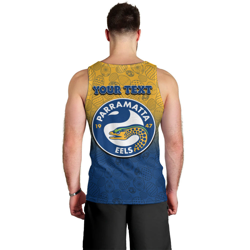 Personalized Parramatta Eels Men Tank Top Easter Mascot - Colorful Eggs Cartoon Style