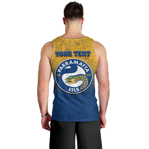 Personalized Parramatta Eels Men Tank Top Easter Mascot - Colorful Eggs Cartoon Style