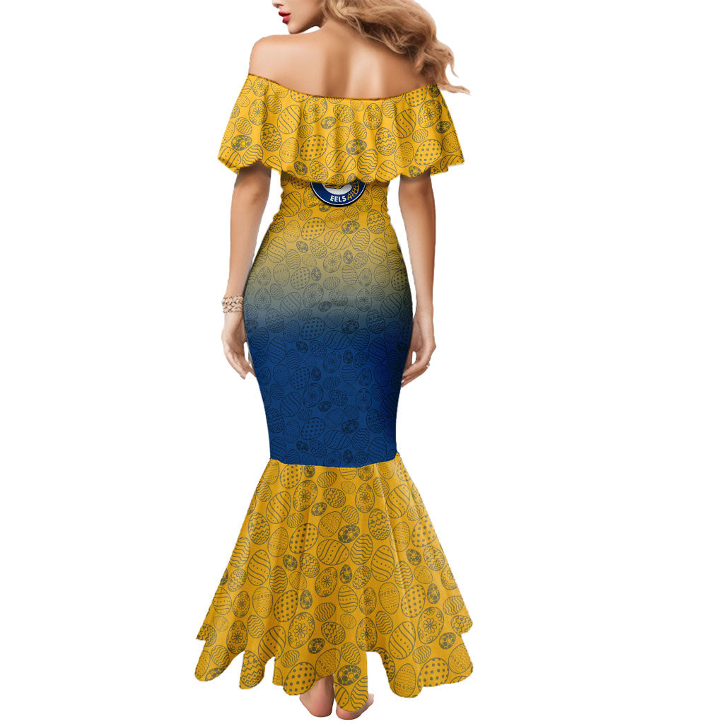 Personalized Parramatta Eels Mermaid Dress Easter Mascot - Colorful Eggs Cartoon Style