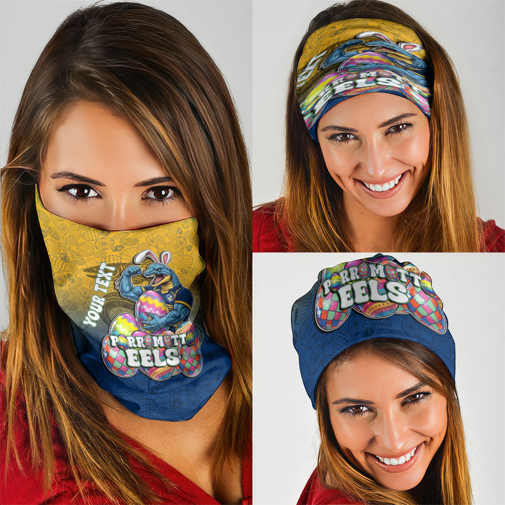 Personalized Parramatta Eels Neck Gaiter Easter Mascot - Colorful Eggs Cartoon Style