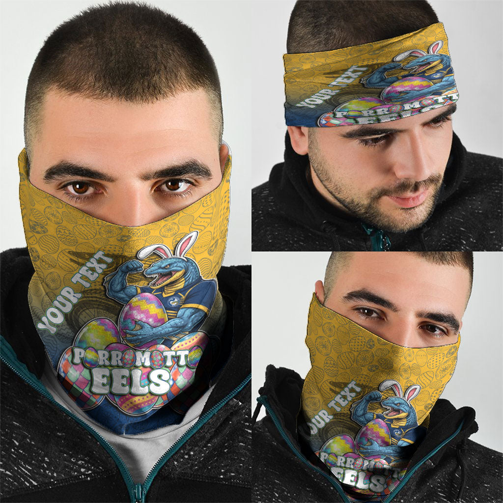 Personalized Parramatta Eels Neck Gaiter Easter Mascot - Colorful Eggs Cartoon Style