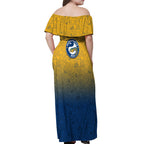 Personalized Parramatta Eels Off Shoulder Maxi Dress Easter Mascot - Colorful Eggs Cartoon Style