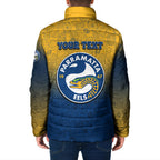 Personalized Parramatta Eels Padded Jacket Easter Mascot - Colorful Eggs Cartoon Style