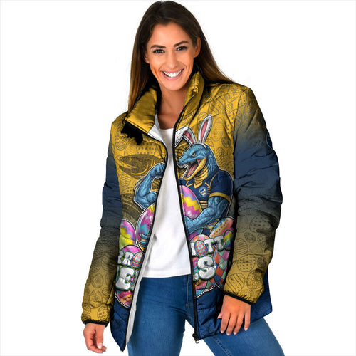 Personalized Parramatta Eels Padded Jacket Easter Mascot - Colorful Eggs Cartoon Style