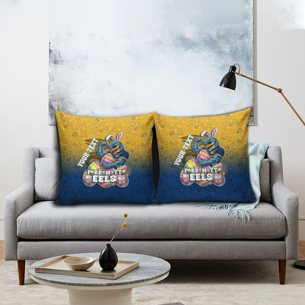 Personalized Parramatta Eels Pillow Cover Easter Mascot - Colorful Eggs Cartoon Style