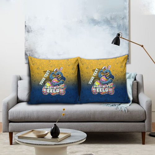 Personalized Parramatta Eels Pillow Cover Easter Mascot - Colorful Eggs Cartoon Style