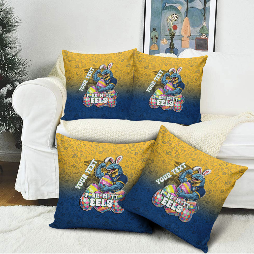 Personalized Parramatta Eels Pillow Cover Easter Mascot - Colorful Eggs Cartoon Style