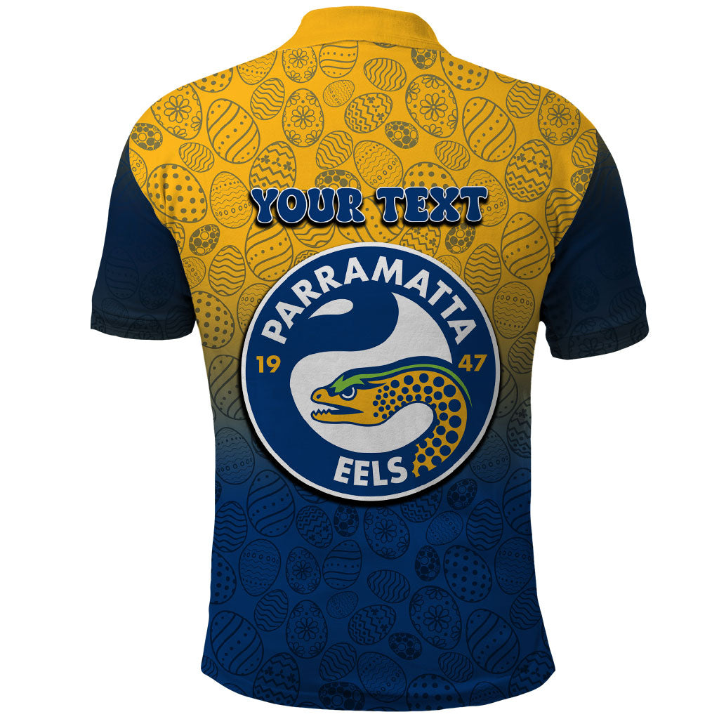 Personalized Parramatta Eels Polo Shirt Easter Mascot - Colorful Eggs Cartoon Style