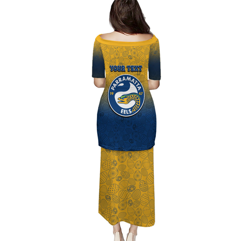 Personalized Parramatta Eels Puletasi Easter Mascot - Colorful Eggs Cartoon Style