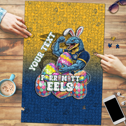 Personalized Parramatta Eels Puzzle Easter Mascot - Colorful Eggs Cartoon Style