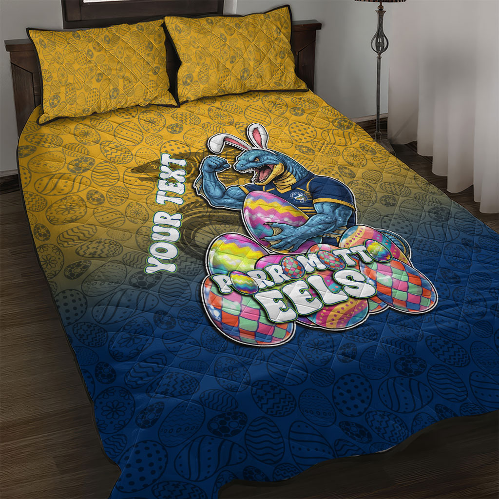 Personalized Parramatta Eels Quilt Bed Set Easter Mascot - Colorful Eggs Cartoon Style
